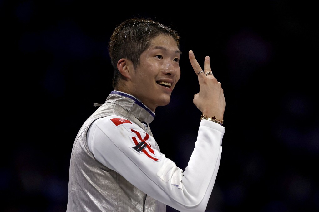 Cheung Ka-long celebrates his Olympic triumph in Paris. Photo: Reuters