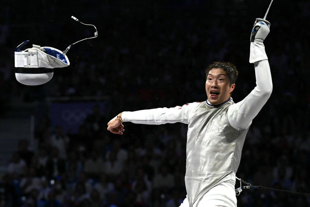 Cheung Ka-long is ecstatic as he clinches gold in Paris. Photo: AFP