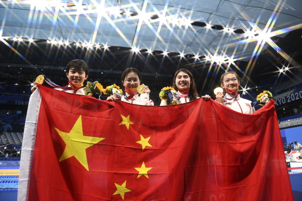 Members of the Chinese women’s swimming team at the Tokyo Olympics in 2021 included Tang Muhan (second from left), who tested positive for an anabolic steroid in 2022 and is at the Paris Olympics. Photo: Xinhua