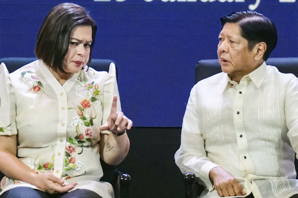 Philippine President Ferdinand Marcos Jnr (R) and Vice President Sara Duterte attend an education-related event in Manila on Jan. 25. Photo: Kyodo