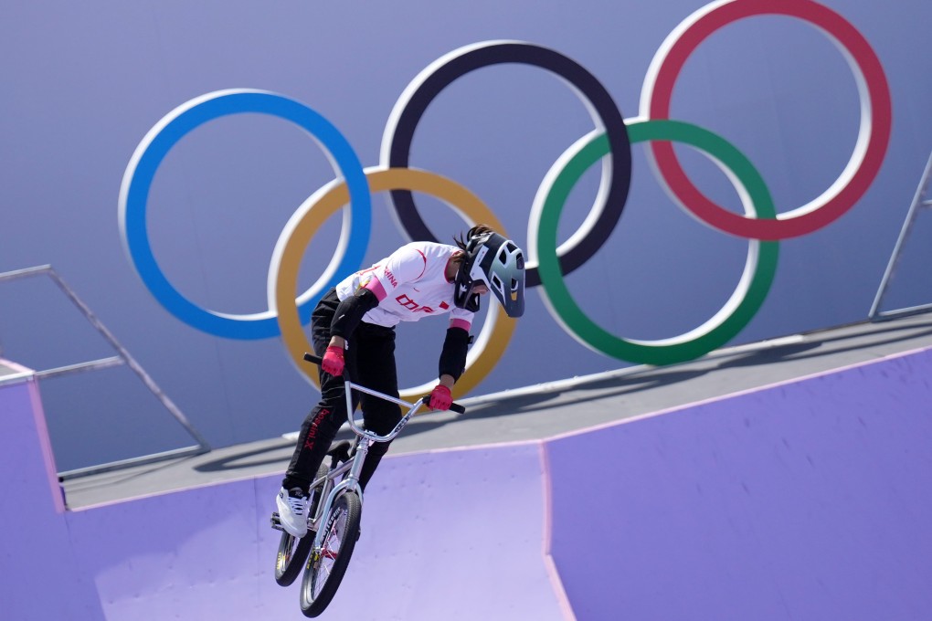China’s Sun Jiaqi competes during the women’s park qualification in BMX freestyle. Photo: Xinhua
