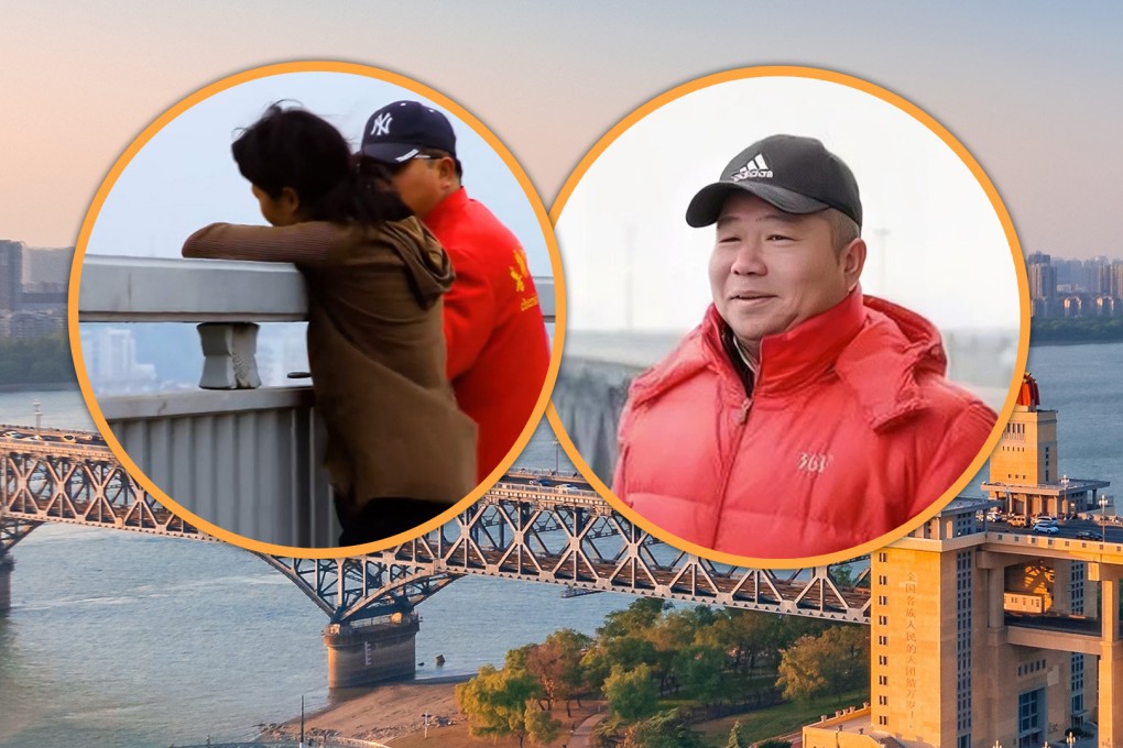 A volunteer in China has saved hundreds of lives over the past 21 years by stopping suicidal people from jumping off a bridge. Photo: SCMP composite/Shutterstock/Bilibili