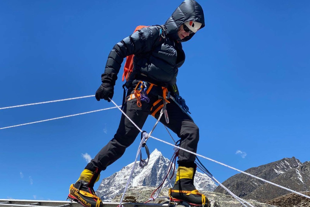 Hong Kong chef Richard Ekkebus crosses an ice crevasse on Island Peak, Nepal. He talks about how he took up mountain climbing to keep his weight down, and the fitness work he does to get in shape for expeditions. Photo: Richard Ekkebus