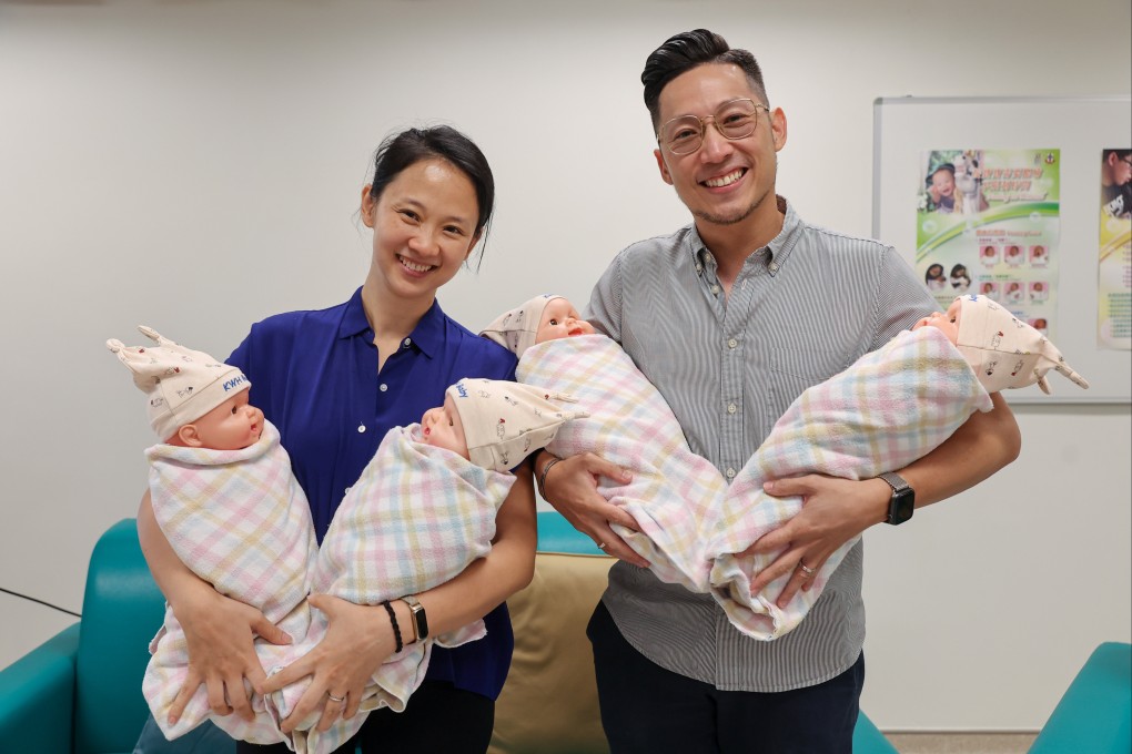 Juliana Young (left) and husband Jason Young attend a press conference on World Breastfeeding Week 2024 at Kwong Wah Hospital. Photo: Edmond So