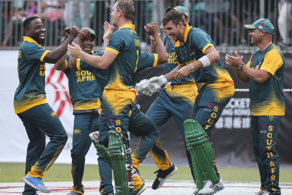 South Africa celebrate winning the Hong Kong World Sixes 2017 at Kowloon Cricket Club. Photo: K.Y. Cheng