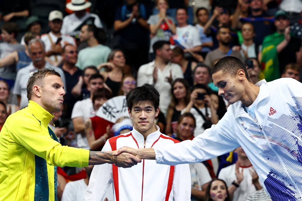 China’s Pan Zhanle (centre) won the gold medal in the 100m freestyle but the coach of Australia’s Kyle Chalmers (left) expressed suspicion. Photo: Reuters