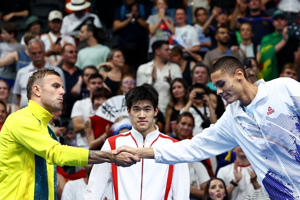 China’s Pan Zhanle (centre) won the gold medal in the 100m freestyle but the coach of Australia’s Kyle Chalmers (left) expressed suspicion. Photo: Reuters