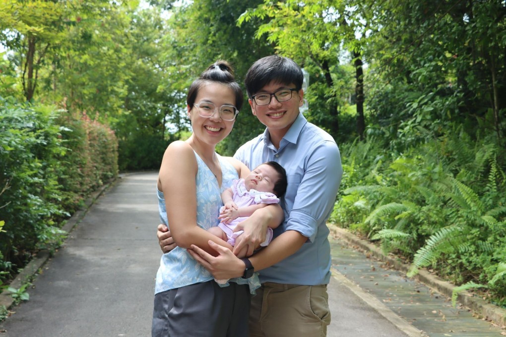 New father Koh Tiang Lip with his wife Agnes and their firstborn Emma in July. Photo: Koh Tiang Lip
