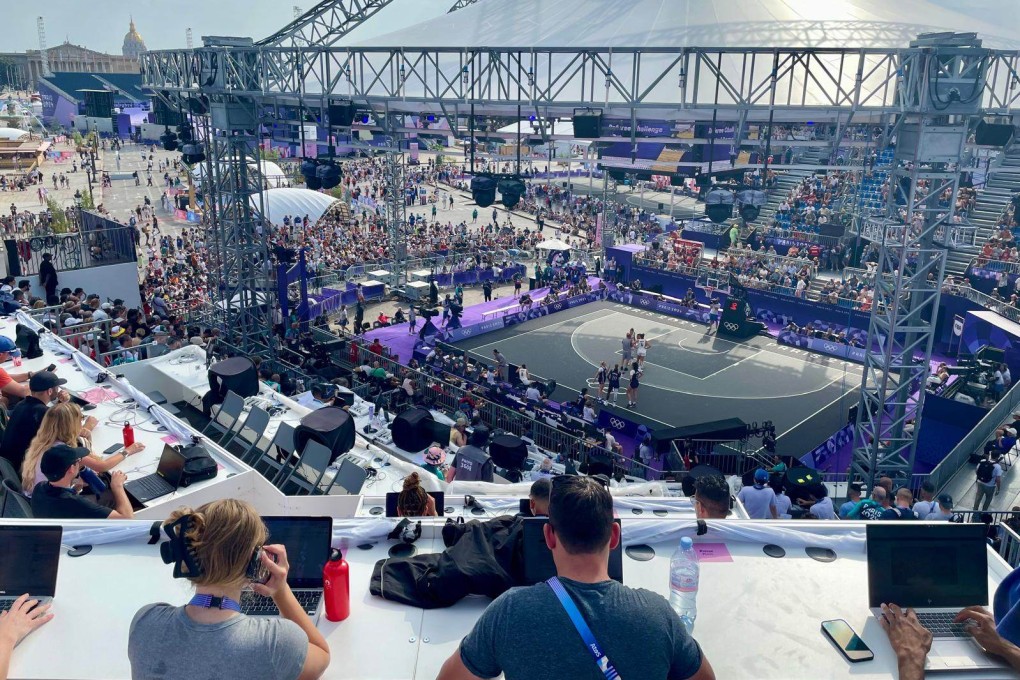 The view from the press box for 3x3 basketball at the Paris Olympics is magnificent. Photo: Mike Chan