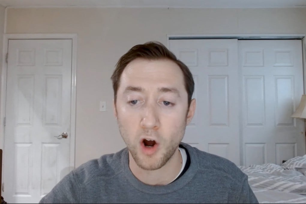 Justin Mohn, a suspect arrested in his father’s murder and decapitation, speaks on a Youtube broadcast from his home in Middletown, Pennsylvania, US in January. Photo: Youtube via Reuters