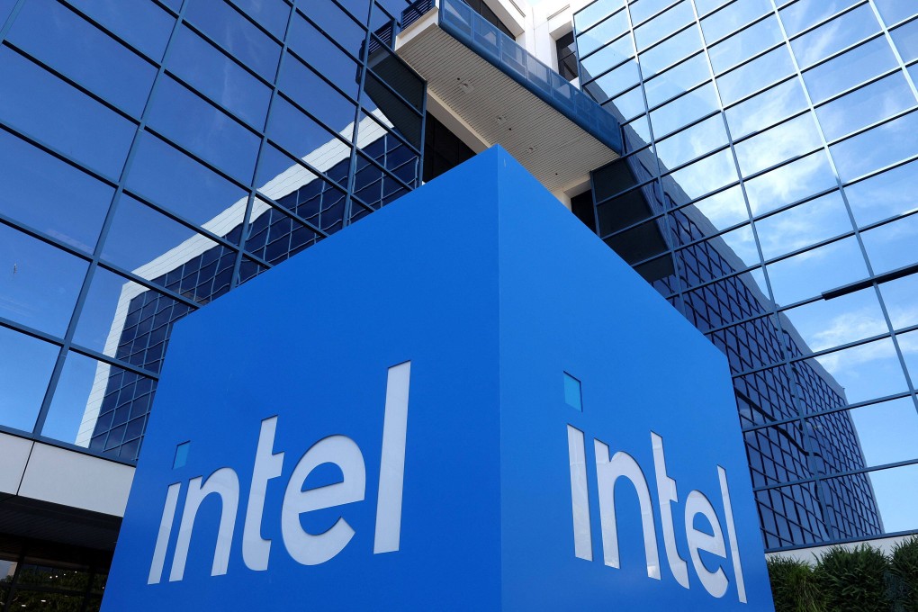 The Intel logo seen in front of its headquarters in Santa Clara, California, August 1, 2024. Photo: Getty Images via AFP