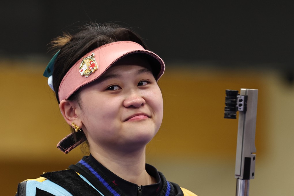 China’s Zhang Qiongyue made waves on Twitter because of the Hello Kitty stickers attached to her rifle. Photo: Xinhua
