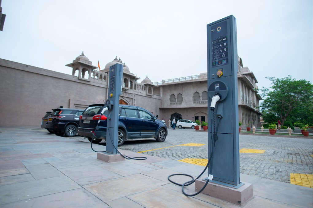 A charging point for electric vehicles at the Fairmont Hotel in Jaipur, India. Photo: Shutterstock