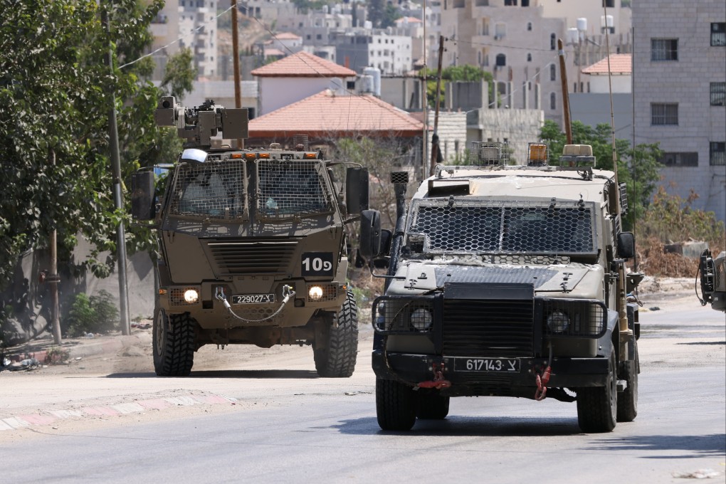 Israeli troops’ vehicles in Tulkarem in the West Bank, Palestine. The Israeli army raided Tulkarem refugee camp on Saturday after at least four Palestinians were killed in an Israeli airstrike in Zeta village near Tulkarem, according to the Palestinian Health Ministry. Photo: EPA-EFE