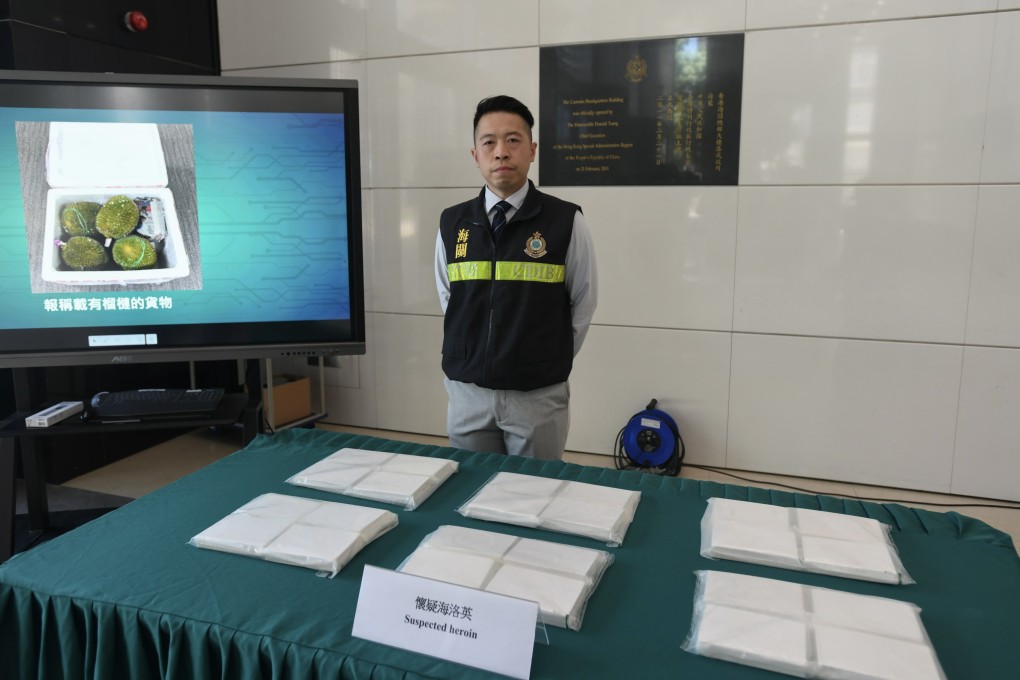 Officers found about 8.4kg of suspected heroin in air consignment from Malaysia that was declared as carrying durian and mochi. Photo: Handout