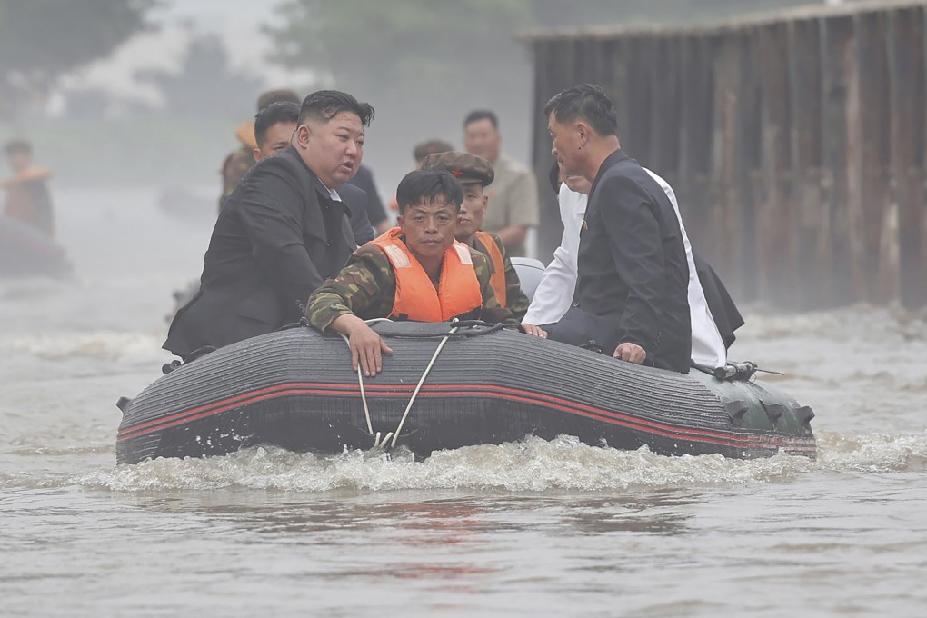 North Korean leader Kim Jong-un inspects a flood-hit area in Sinuiju city, North Phyongan province, North Korea on July 29. Photo: KCNA/KNS/AP