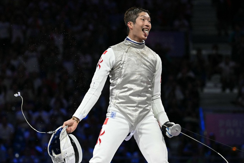 Hong Kong’s Cheung Ka Long celebrates after winning against Italy’s Filippo Macchi in the men’s foil individual gold medal bout. Photo: AFP