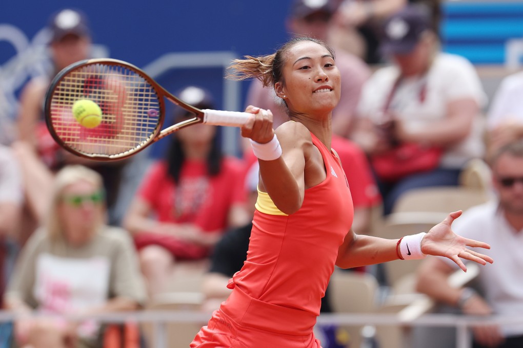 Zheng Qinwen competes during the women’s singles gold medal match of tennis at the Paris Olympics. Photo: Xinhua