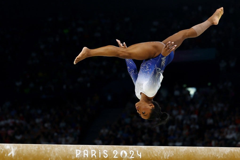 Simone Biles competes in the women’s balance beam final. Photo: Reuters