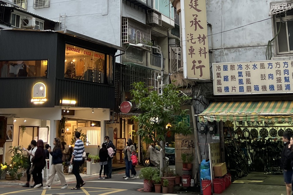 Dusty workshops and hardware stores exist alongside trendy new cafes and lifestyle shops on Chifeng Street in Taipei’s Zhongshan district. Photo: Mavis Teo