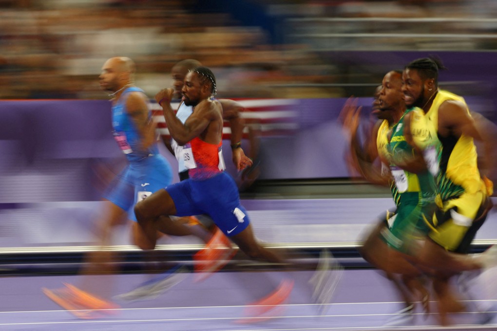 Noah Lyles and Kishane Thompson race for the line in the men’s 100m. Photo: Reuters