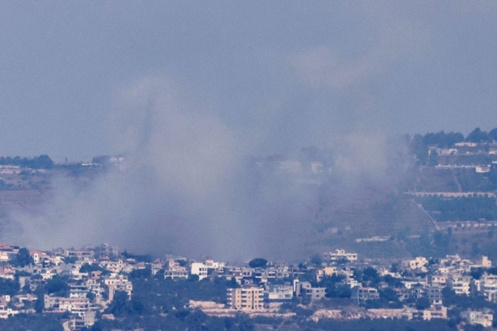 Smoke billowing during Israeli bombardment of a Lebanese border village on Tuesday. the same day Hezbollah launched a series of drone and rocket attacks into northern Israel. Photo: AFP