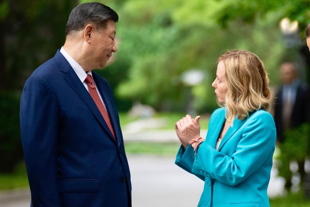 Italian Prime Minister Giorgia Meloni and Chinese President Xi Jinping in Beijing on July 29. Photo: EPA-EFE