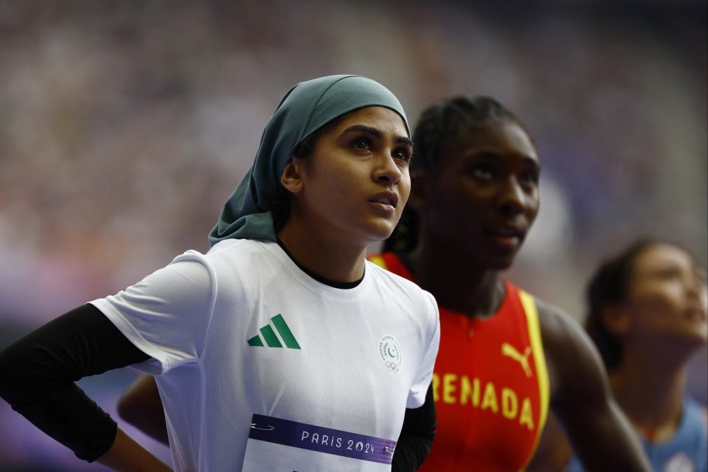 Pakistani Olympic sprinter Faiqa Riaz reacts to the results of her race, the women’s 100m preliminary round, in Paris, France on August 2. Photo: Reuters