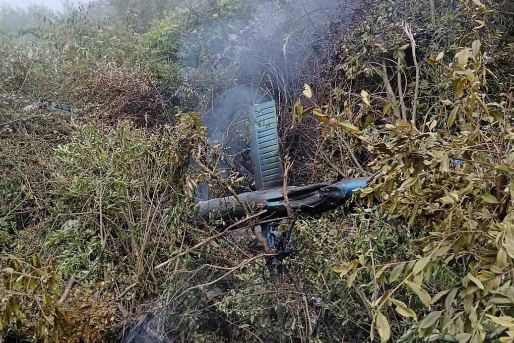 The remains of an Air Dynasty chopper that crashed on the outskirts of Kathmandu. Photo: Nepalese Army/AFP