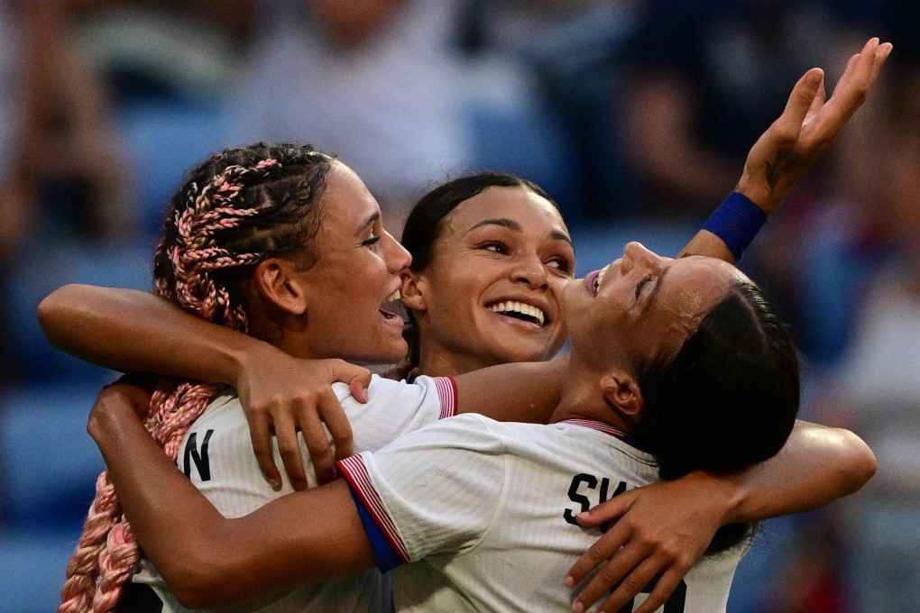 The USA strike force of (from left) Trinity Rodman, Sophia Smith and Mallory Swanson, dubbed ‘Triple Trouble’, make them favourites against Brazil. Photo: AFP