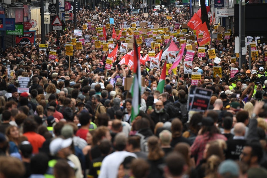 Anti-racism protesters in London on Wednesday. Photo: Reuters