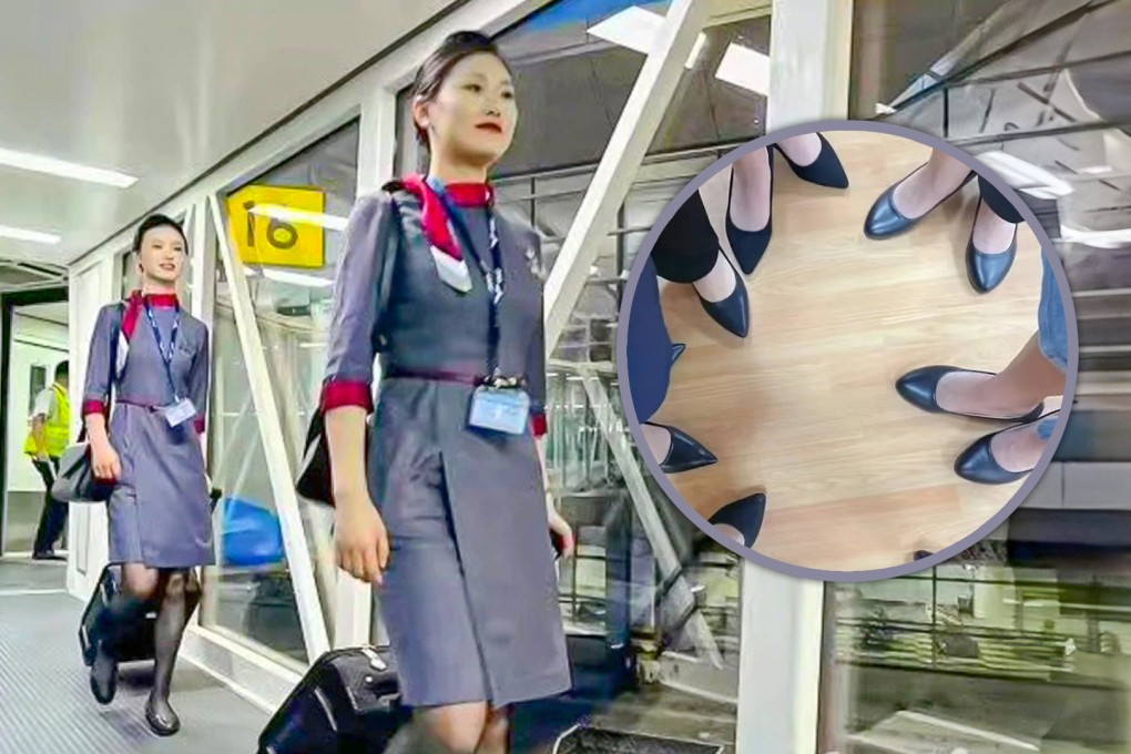 A domestic China airline has allowed flight attendants to ditch high-heel shoes at work. Photo: SCMP composite/Xiaohongshu