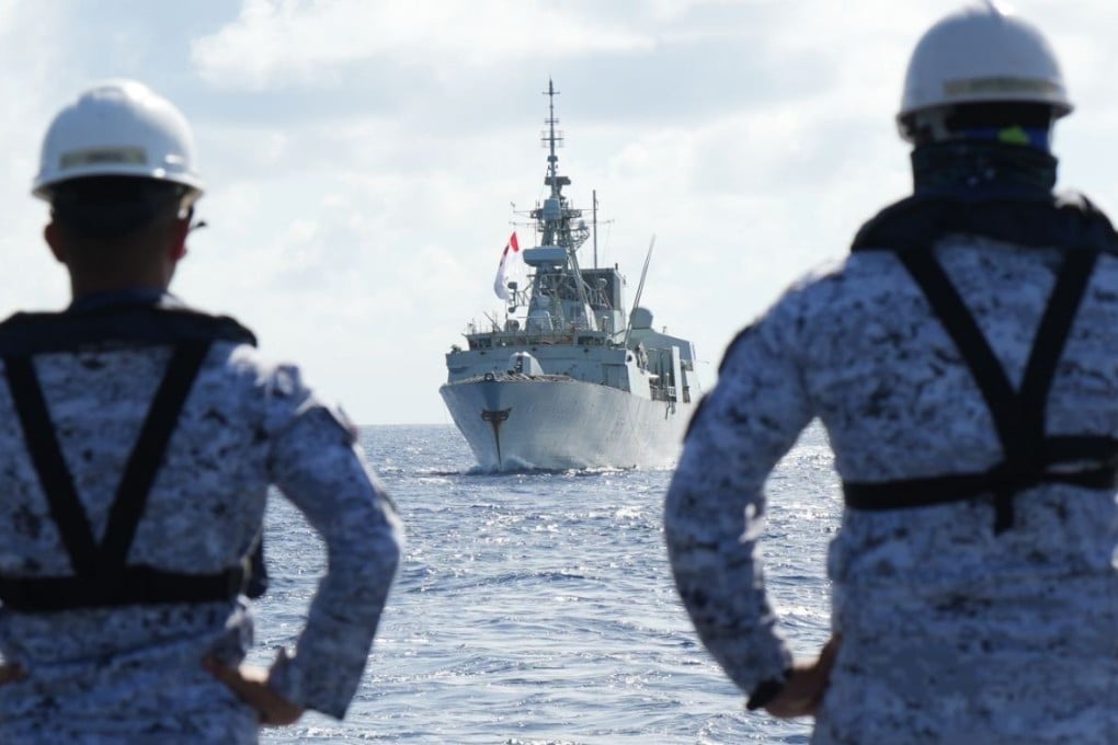 Sailors from the Philippines watch Canada’s HMCS Montreal frigate during joint maritime exercises in the South China Sea on Wednesday. Photo: Philippines Armed Forces via EPA-EFE