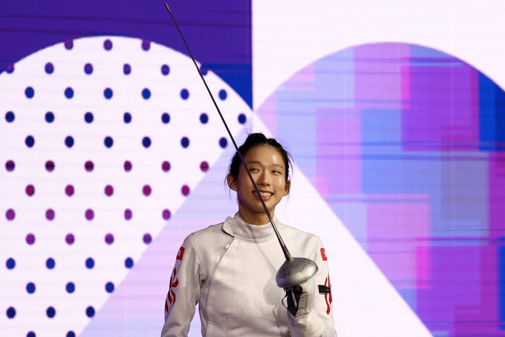 Vivian Kong arrives to compete in the women’s epee final during the Paris Olympics on July 27. Photo: AFP