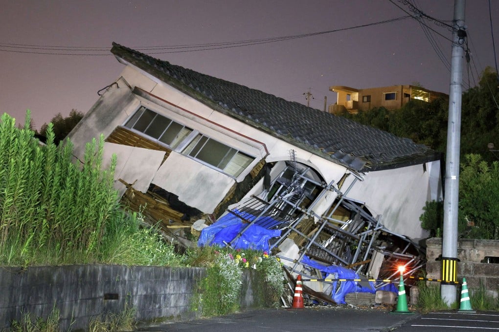 A collapsed house in earthquake-hit Osaki town, Japan’s Kagoshima prefecture. Photo: Kyodo via Reuters