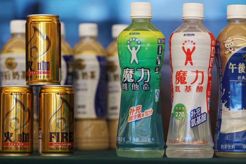 Drinks produced by China Resources Beverage on display at the 2013 Interim Results press conference at China Resources Building in Wanchai on 21 August 2013. Photo: SCMP