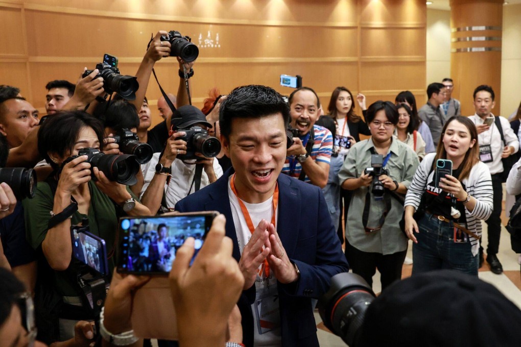 Natthaphong Ruengpanyawut, leader of the People’s Party, at a news conference in Bangkok on Friday. Photo: Bloomberg