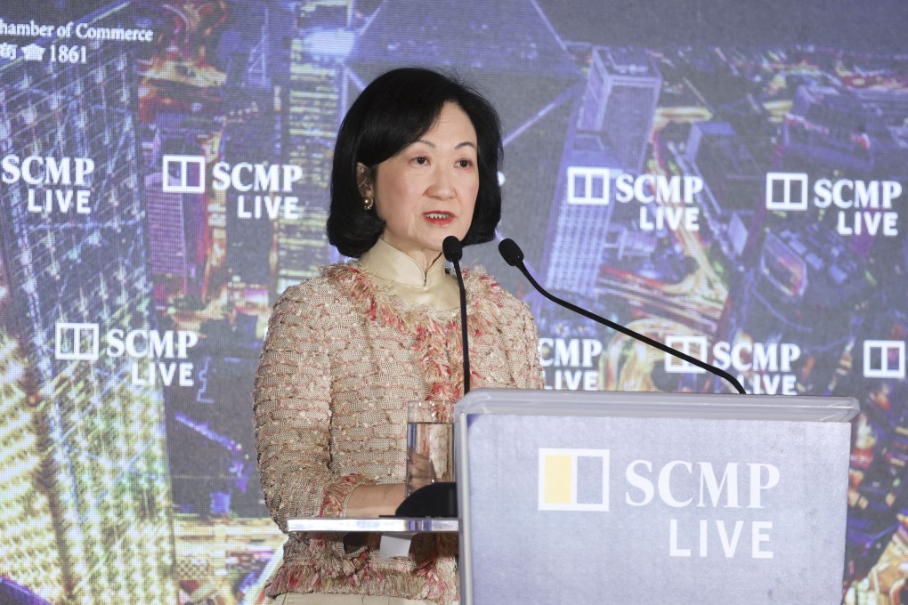 Regina Ip gives a keynote speech at the Post’s Redefining Hong Kong conference. Photo: Dickson Lee