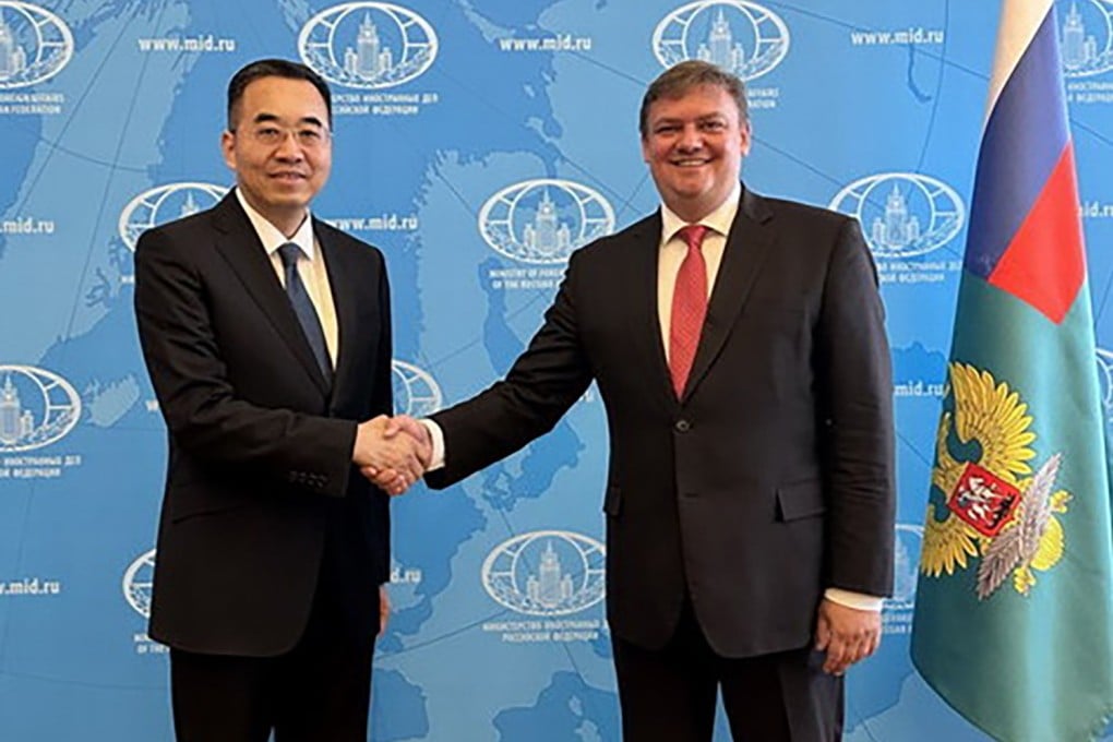 Chinese representative Ma Xinmin and his Russian counterpart Sergey Belousko, at the talks in Moscow. Photo: Chinese foreign ministry