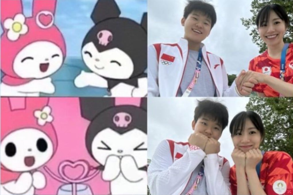 Chiharu Shida (right) with her Chinese rival Tan and their depictions of My Melody and Kuromi – two characters from Japanese animation. Photo: Instagram/_chiharushida_