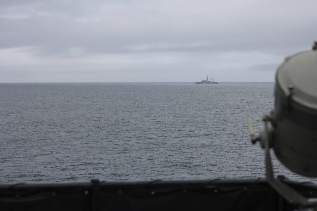 The US coastguard’s Cutter Alex Haley follows a Russian naval ship south of the Aleutian Islands, Alaska, on Monday. Photo: US coastguard via AP