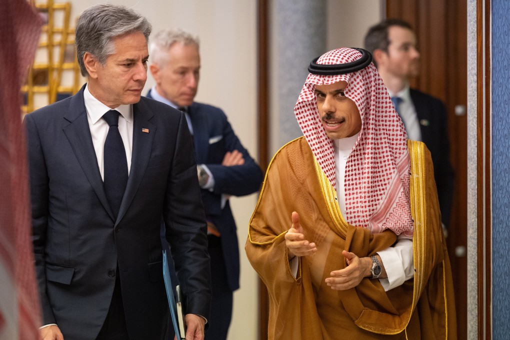 Saudi Minister of Foreign Affairs, Prince Faisal bin Farhan bin Abdullah meets with the US Secretary of State Antony Blinken in Jeddah, Saudi Arabia, on March 20. Photo: EPA-EFE