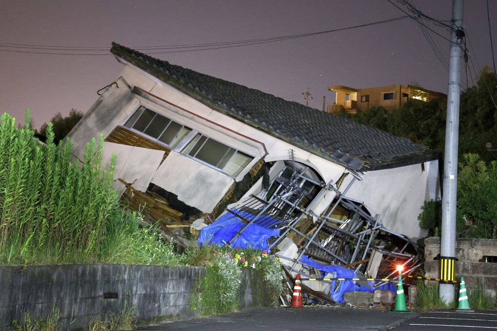 A collapsed house in the southwestern Japan prefecture of Kagoshima after a magnitude 7.1 earthquake shook the area. Photo: Kyodo