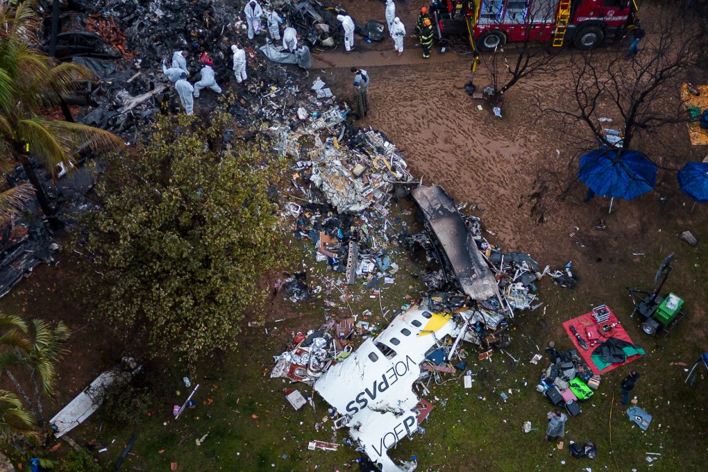 An aerial view shows debris lying at the site of a plane crash in the Brazilian state of Sao Paulo. Photo: dpa