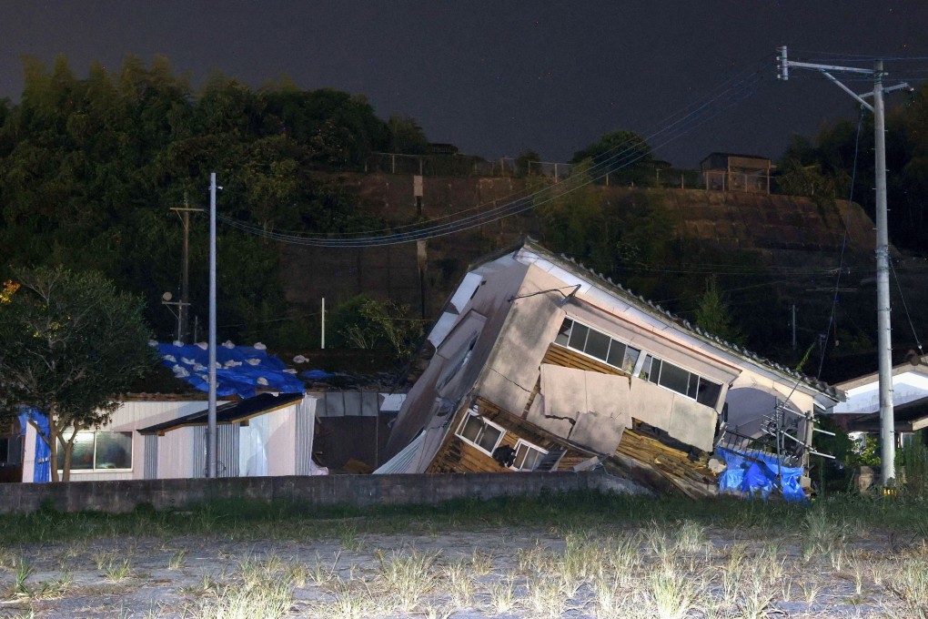 A collapsed house following an earthquake in Osaki town, Kagoshima prefecture, southwestern Japan, August 8, 2024. Photo: Kyodo