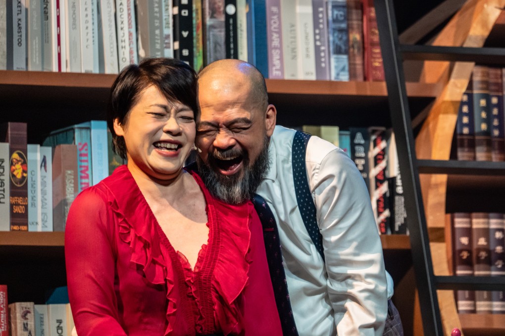 Luna Shaw and Eric Kot in a scene from Black Comedy Di-Dar, a new Hong Kong music theatre work from Windmill Grass Theatre that pokes fun at Hong Kong’s education system. Photo: Carmen So/RightEyeballStudio
