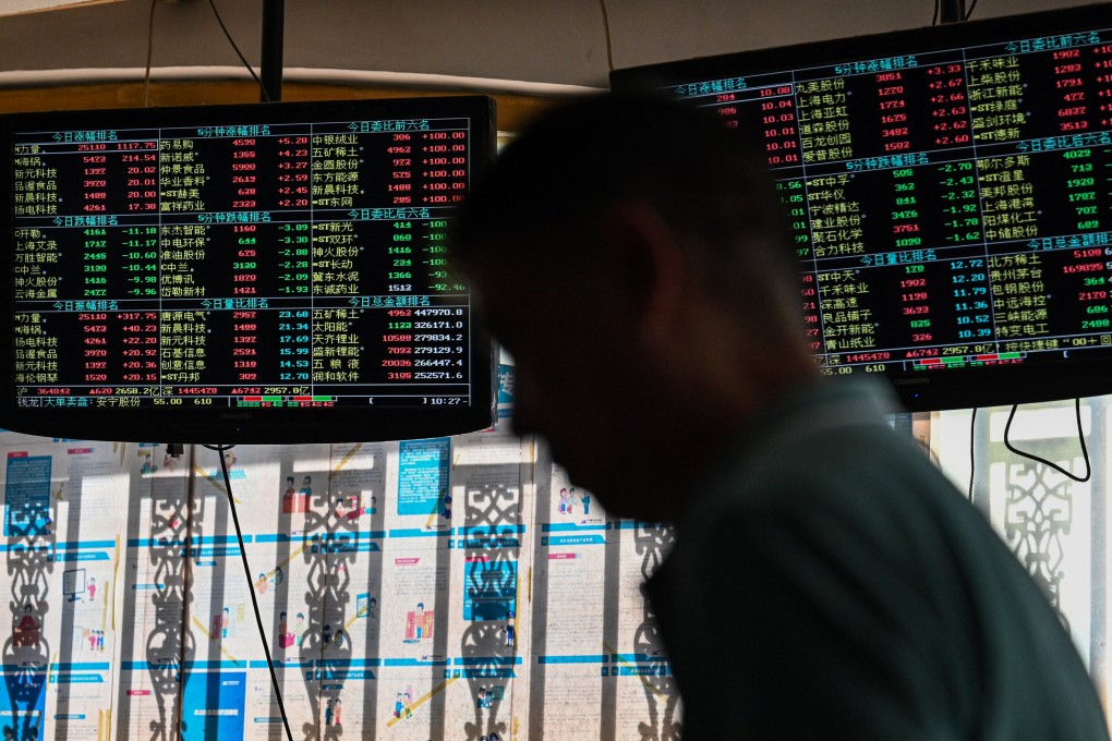 Stock price movements are seen on screens at a securities brokerage in Shanghai in September 2021. Photo: AFP