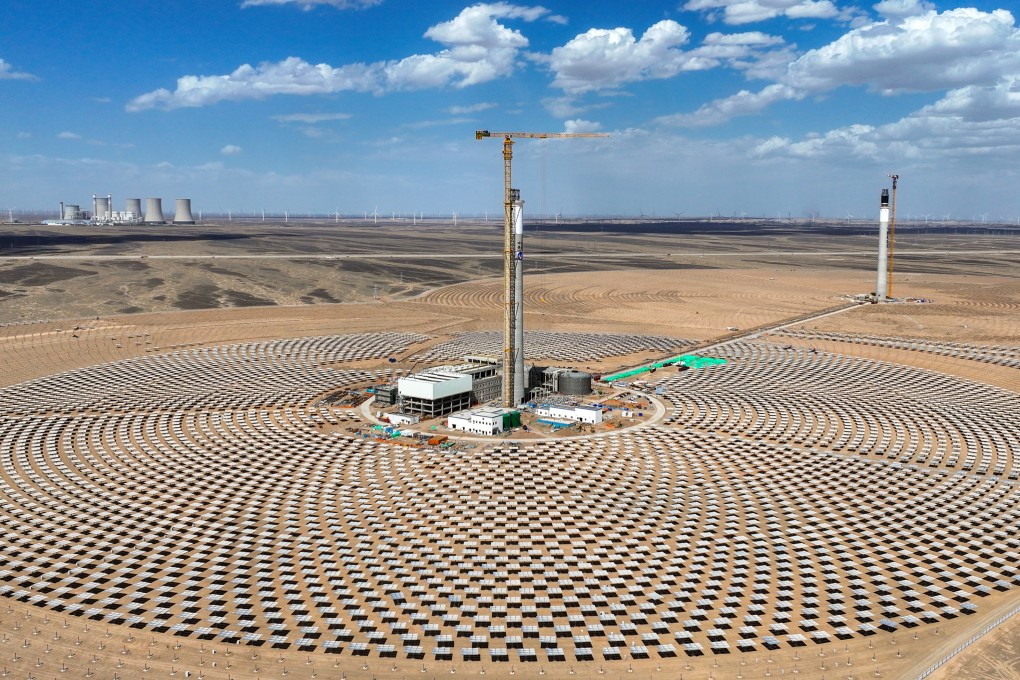 A solar-thermal energy storage power station is seen in China’s Gansu province last month. Photo: Xinhua