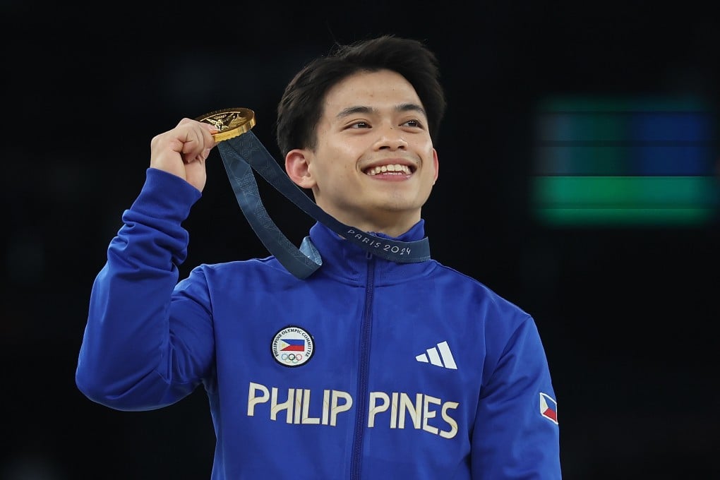 Gold medalist Carlos Edriel Yulo of the Philippines at the victory ceremony of the men’s vault at the Paris 2024 Olympic Games on August 4. Photo: Xinhua