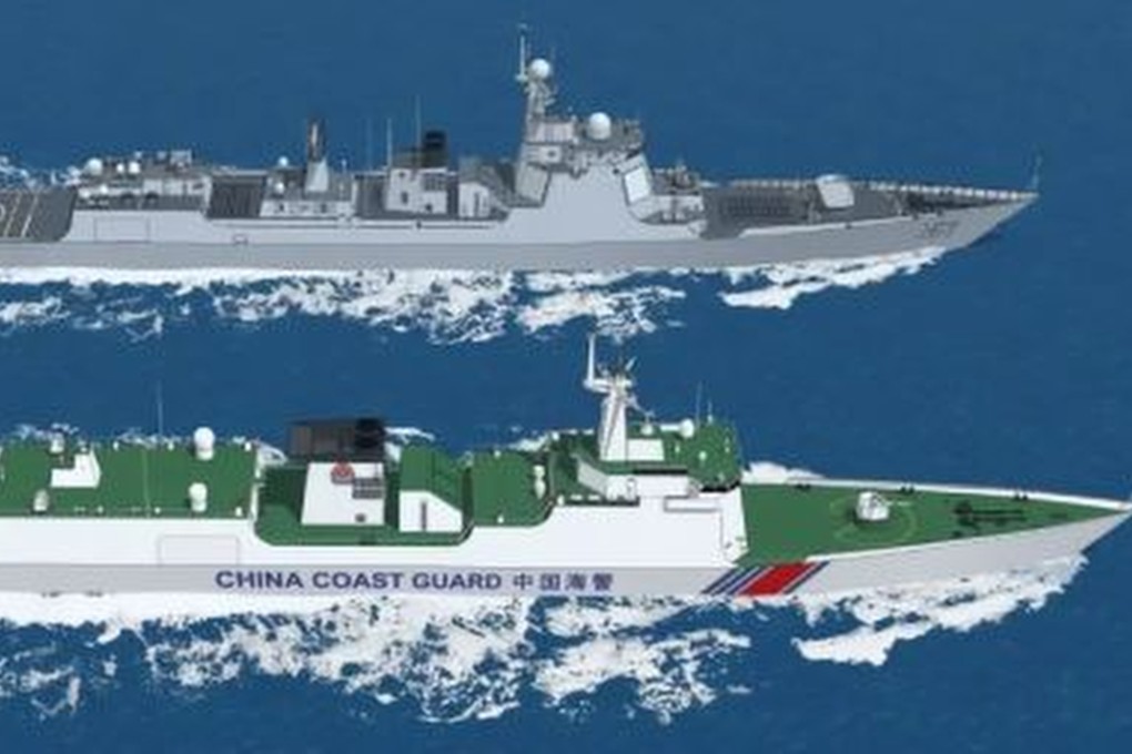 Artists’ illustration of a destroyer and coastguard ship modelled on the Type 052D. Photo: Guancha.cn